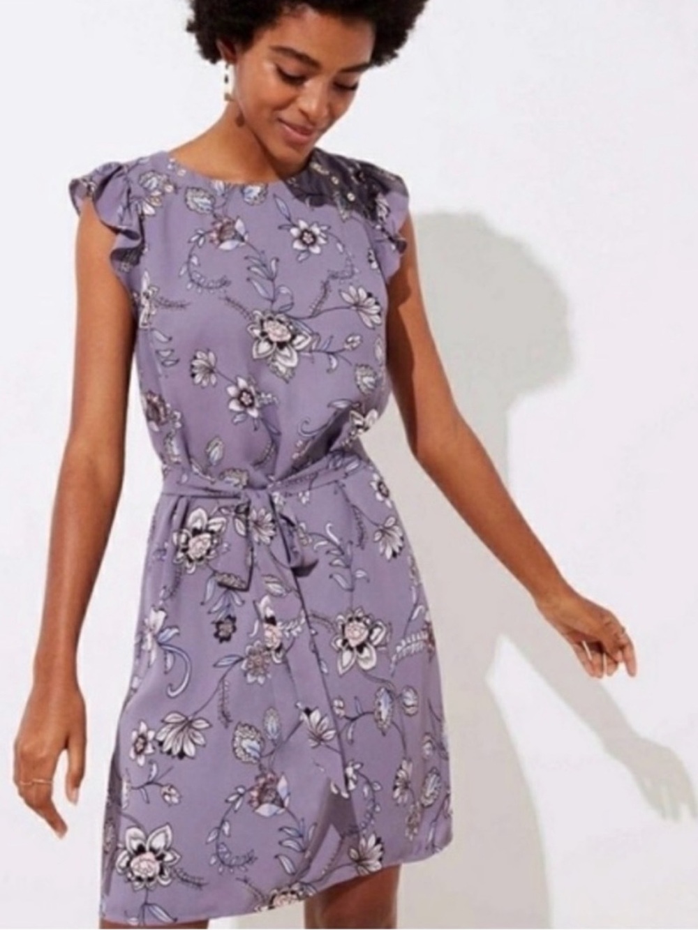LOFT Plus Lavender Floral Tie-Waist Dress - Women’s size 24w EUC